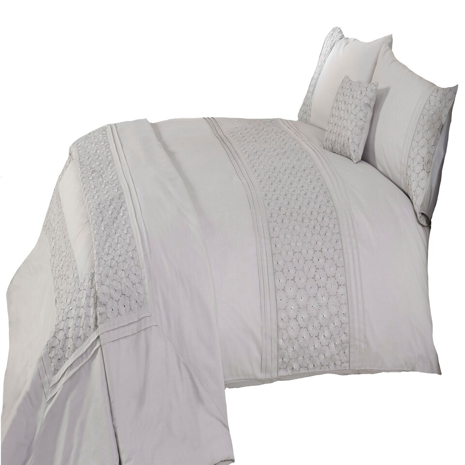 image 1 of Everdean Floral Polycotton Duvet Cover Set with Pillowcase Silver | Single