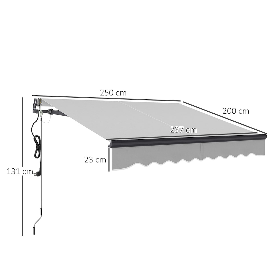 image 1 of Outsunny 2.5 x 2m Electric Retractable Awning w Aluminium Frame Light Grey | Grey | 1