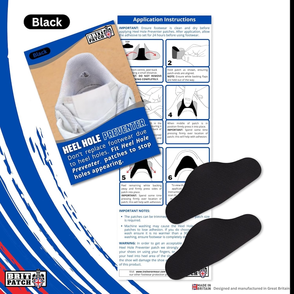 image 1 of Trainer Armour Heel Hole Preventers - Shoe Lining Reinforcement - 1 Pair | Black | Black