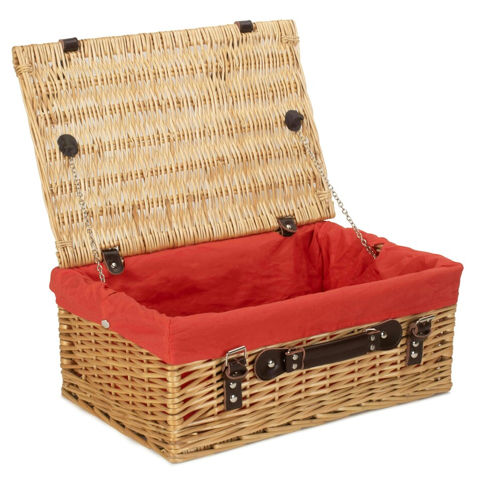 image 1 of 46cm Buff Wicker Picnic Basket with Lining Red | Red | One Size