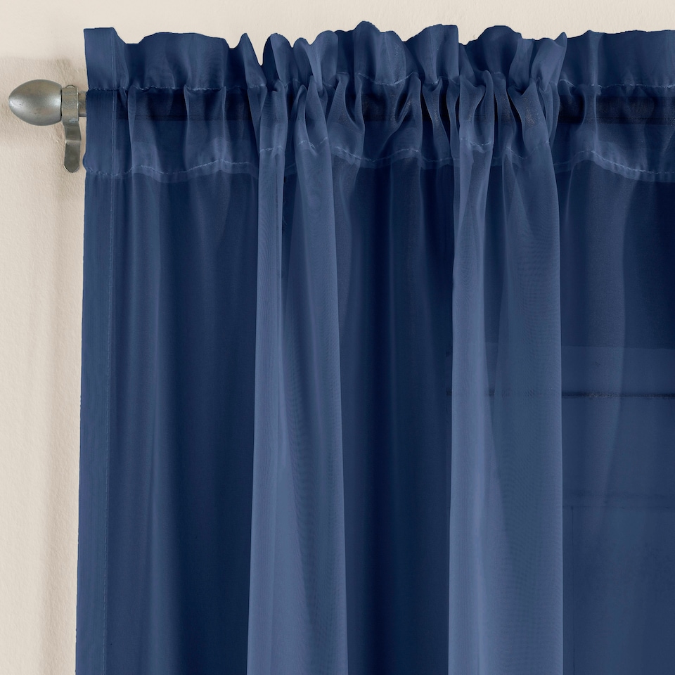 image 1 of Pair of Crystal Navy Plain Voile Panels 122 cm (48 inch) Rod Pocket Panels for Bedroom and Living Room