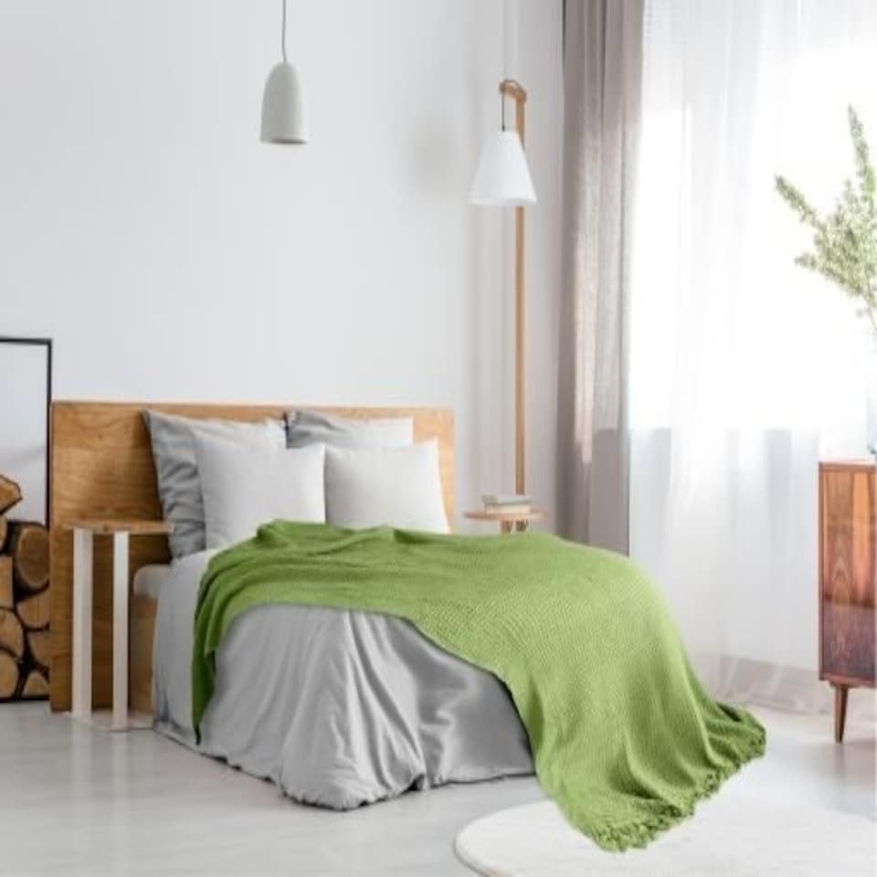 image 1 of Waffle Collection Recycled Cotton Throw in Pistachio (90" x 100")