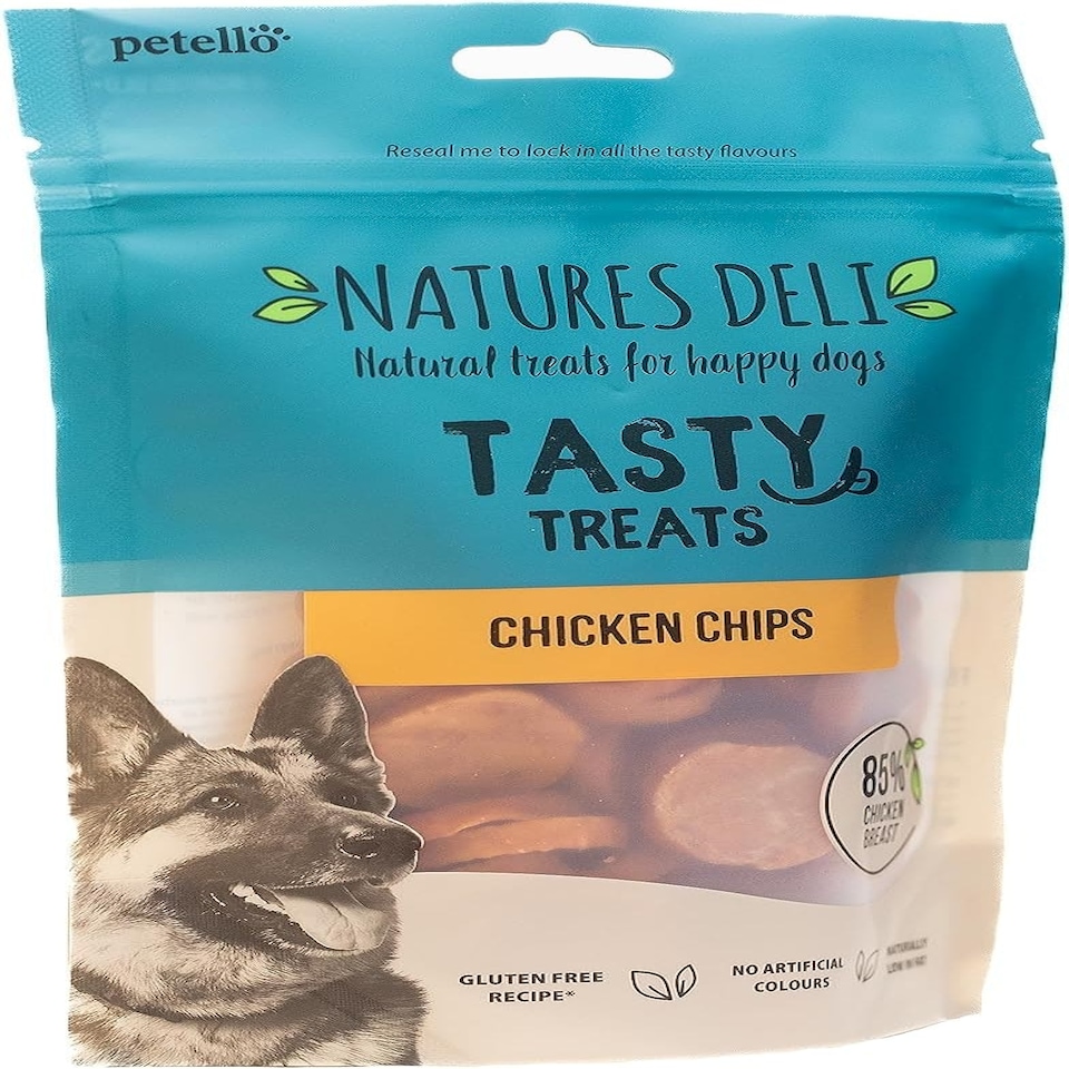 image 1 of Natures Deli Chicken Chips Dog Treats, Gluten Free Low Fat Bite-size Treats for Dogs, High Protein Dog Biscuits - 100 g