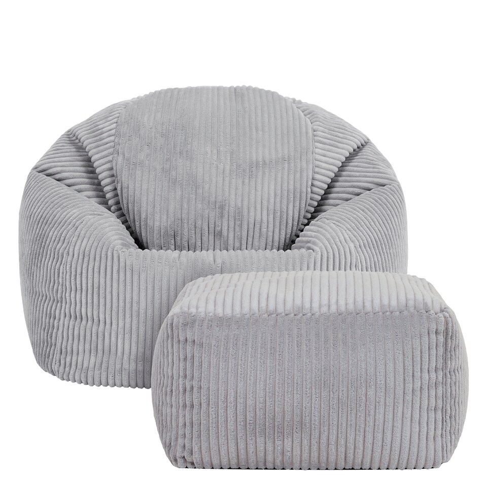 image 1 of icon Kids Kingston Cord Classic Bean Bag and Mini Square Footstool, Grey