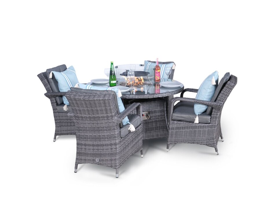 image 1 of Arizona Fire Pit 4 Seater Round Rattan Dining Set | Grey | Grey