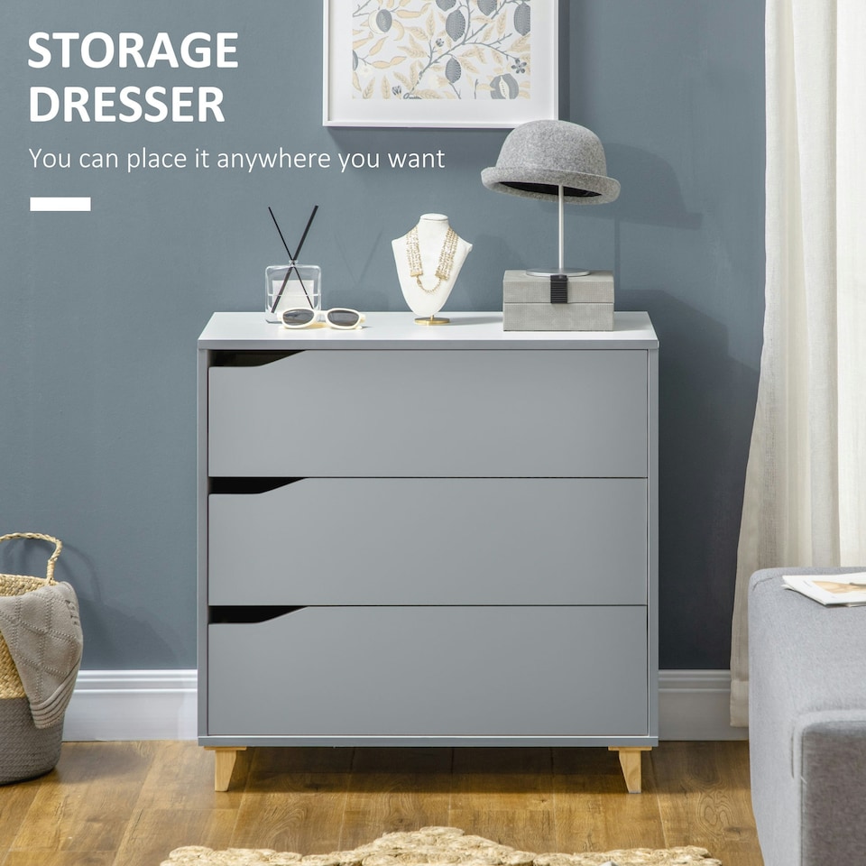 image 1 of HOMCOM Chest of Drawers, 3 Drawer Unit Storage Organiser for Bedroom