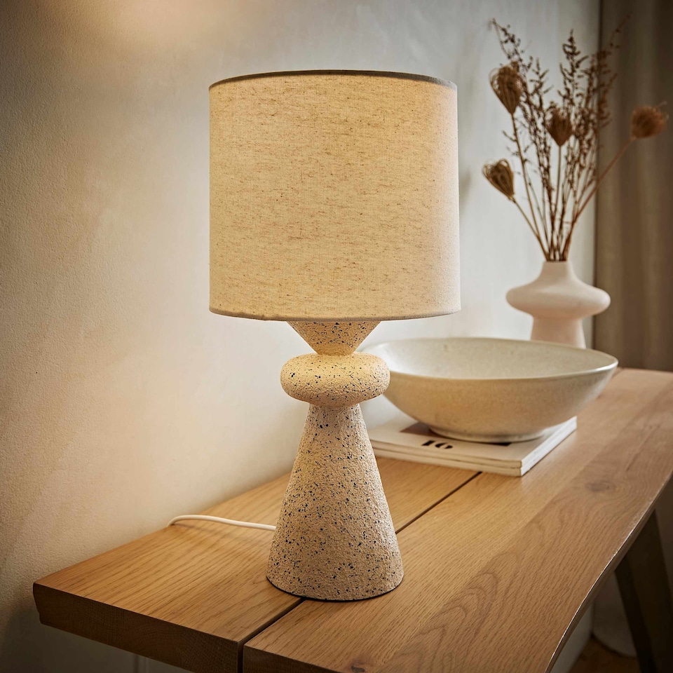 image 1 of ValueLights Cady Stone Effect Natural Table Lamp with Drum Shade