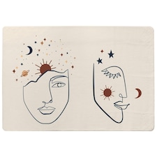 Line art Illustration with Mystical and Celestial elements like stars, moon, sun and planets (Rug) Cream | L