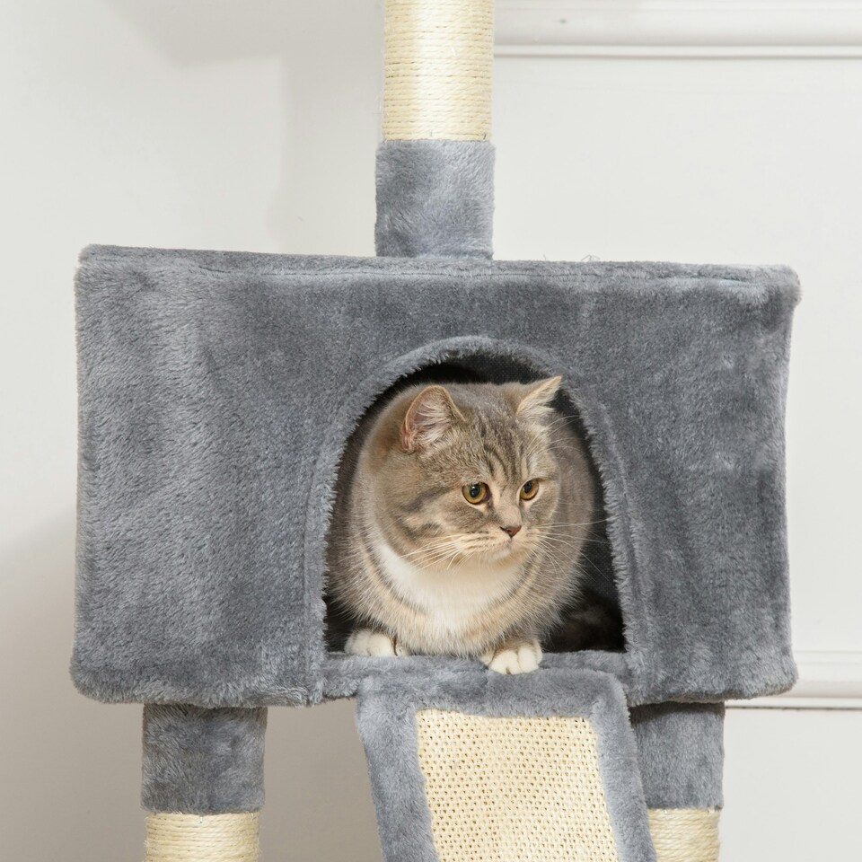 image 1 of PawHut Kitten Tower Corner Cat Tree w/Scratching Post House Ladder Toy Grey
