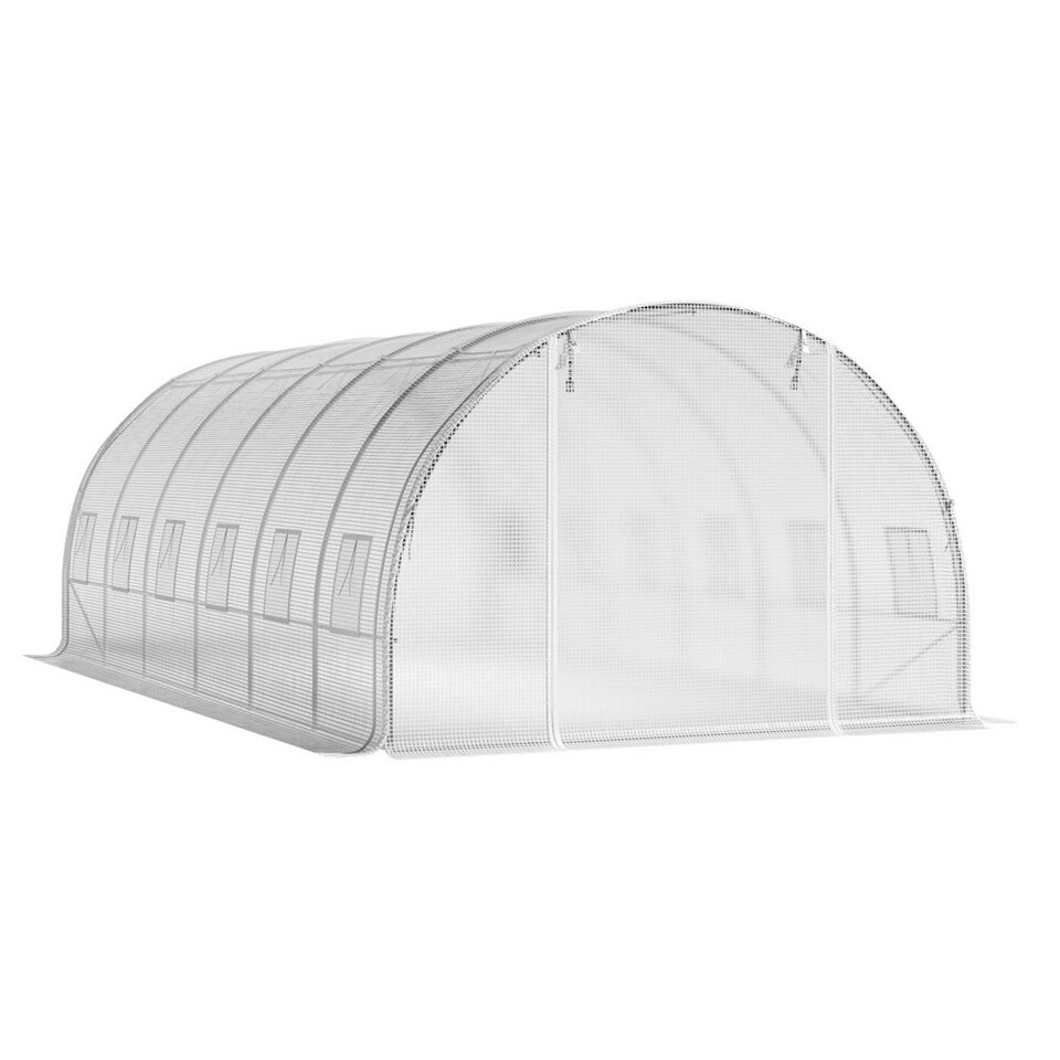 image 1 of Living and Home Outdoor Walk-in Tunnel Greenhouse with Steel Frame - White