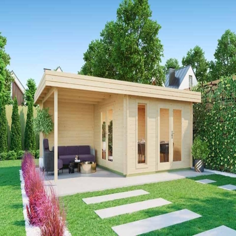 image 1 of Anders-Log Cabin, Wooden Garden Room, Timber Summerhouse, Home Office - L688 x W414.8 x H233.7 cm Brown