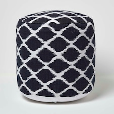 Homescapes Circular Blue and Natural Colour Ikat Round Footstool