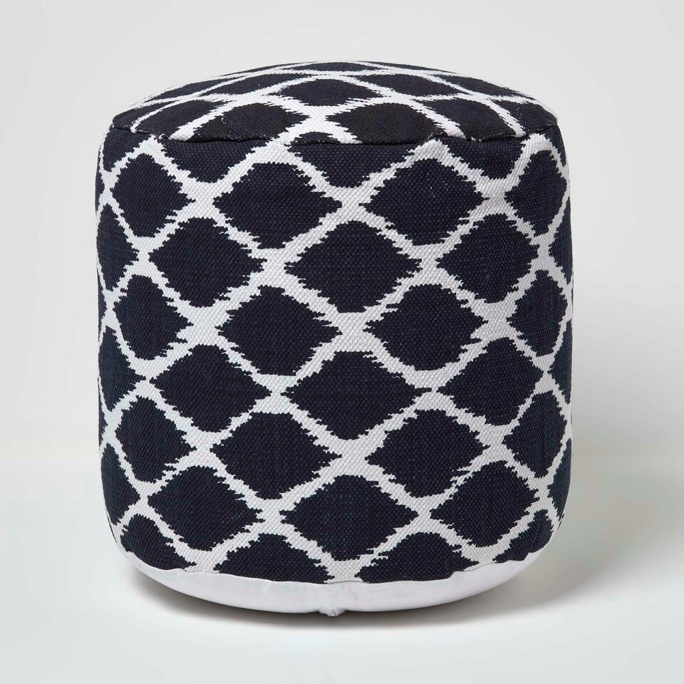 image 1 of Homescapes Circular Blue and Natural Colour Ikat Round Footstool