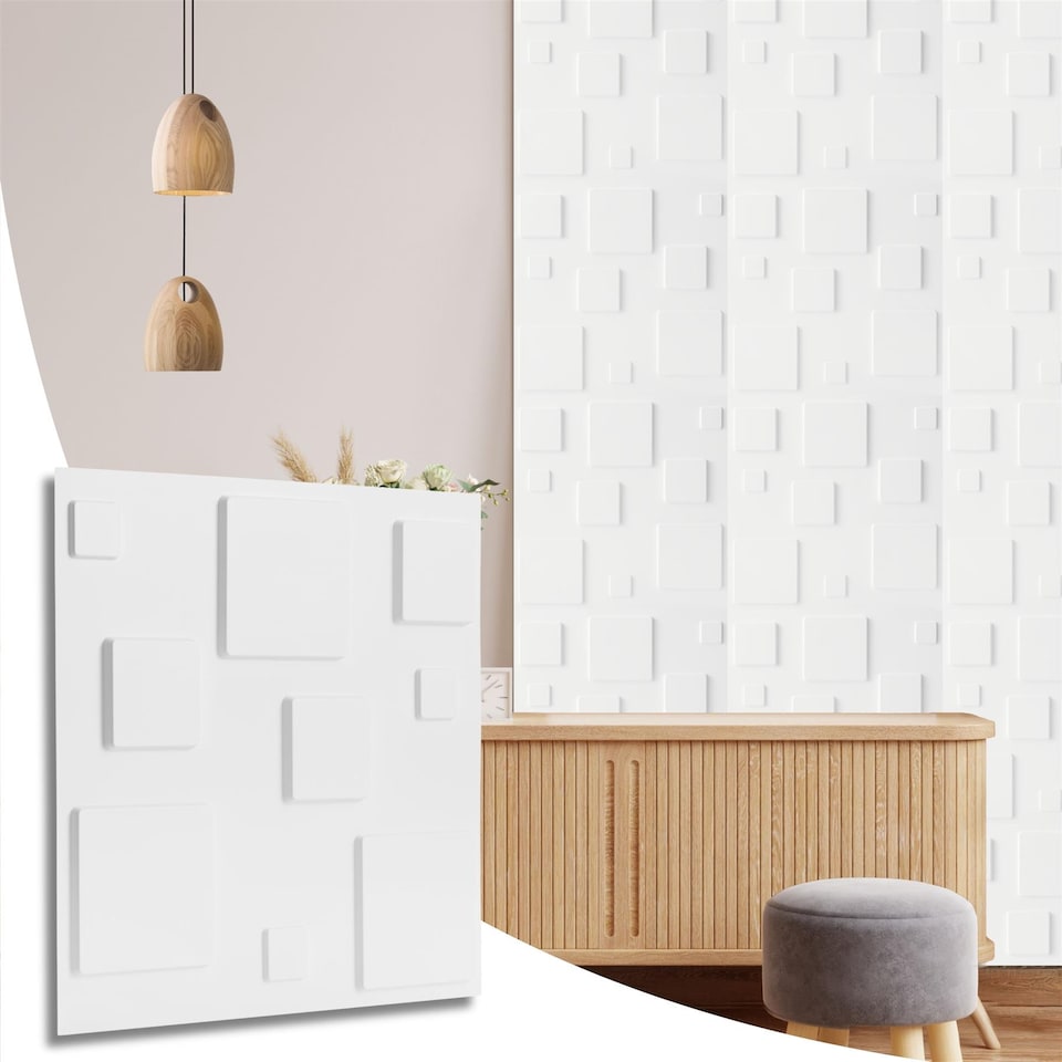 image 1 of NOVECRAFTO Decorative 3D Wall Panels (50cm x 50cm) 3D Blocks Design PVC Cladding Panel