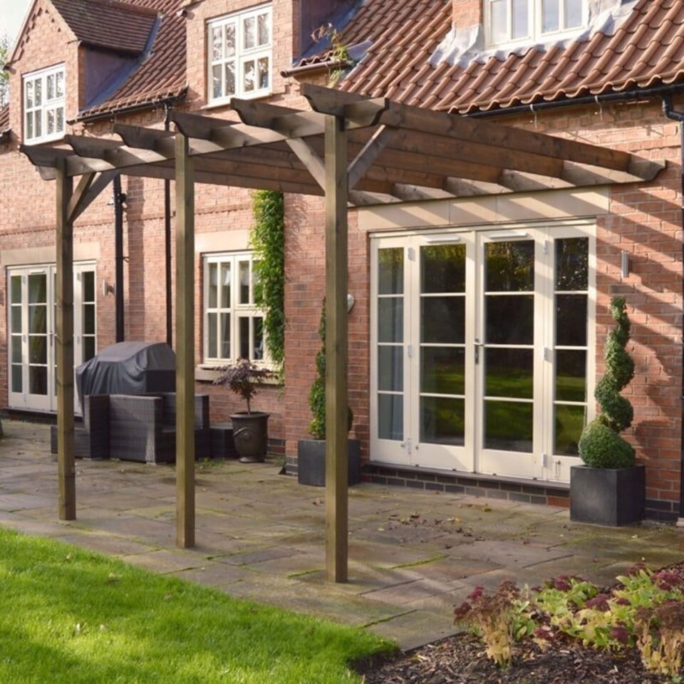 image 1 of Wall Mounted Garden Pergola 3 Post - L420 x W420 x H270 cm - Rustic Brown