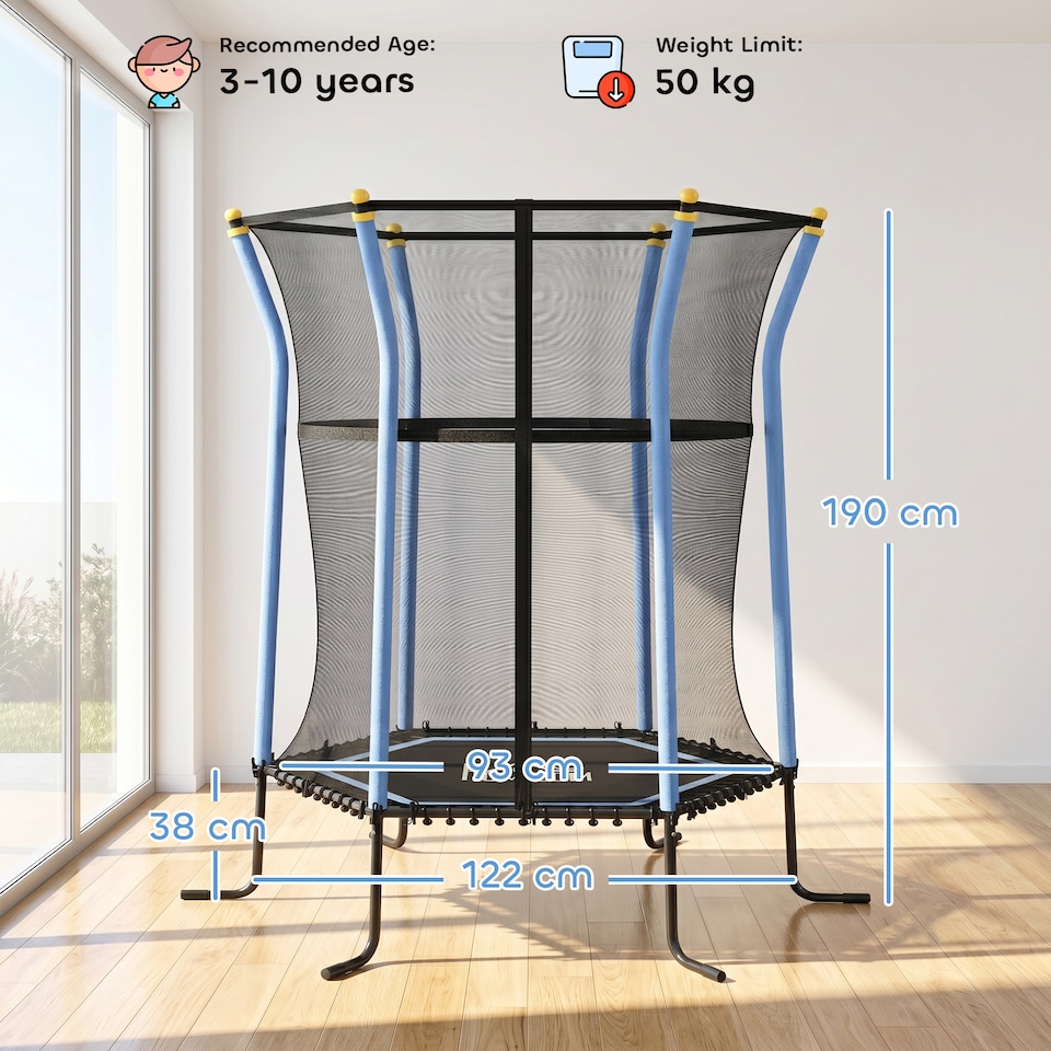 image 1 of HOMCOM 4FT Kids Trampoline with Enclosure Indoor Outdoor Blue