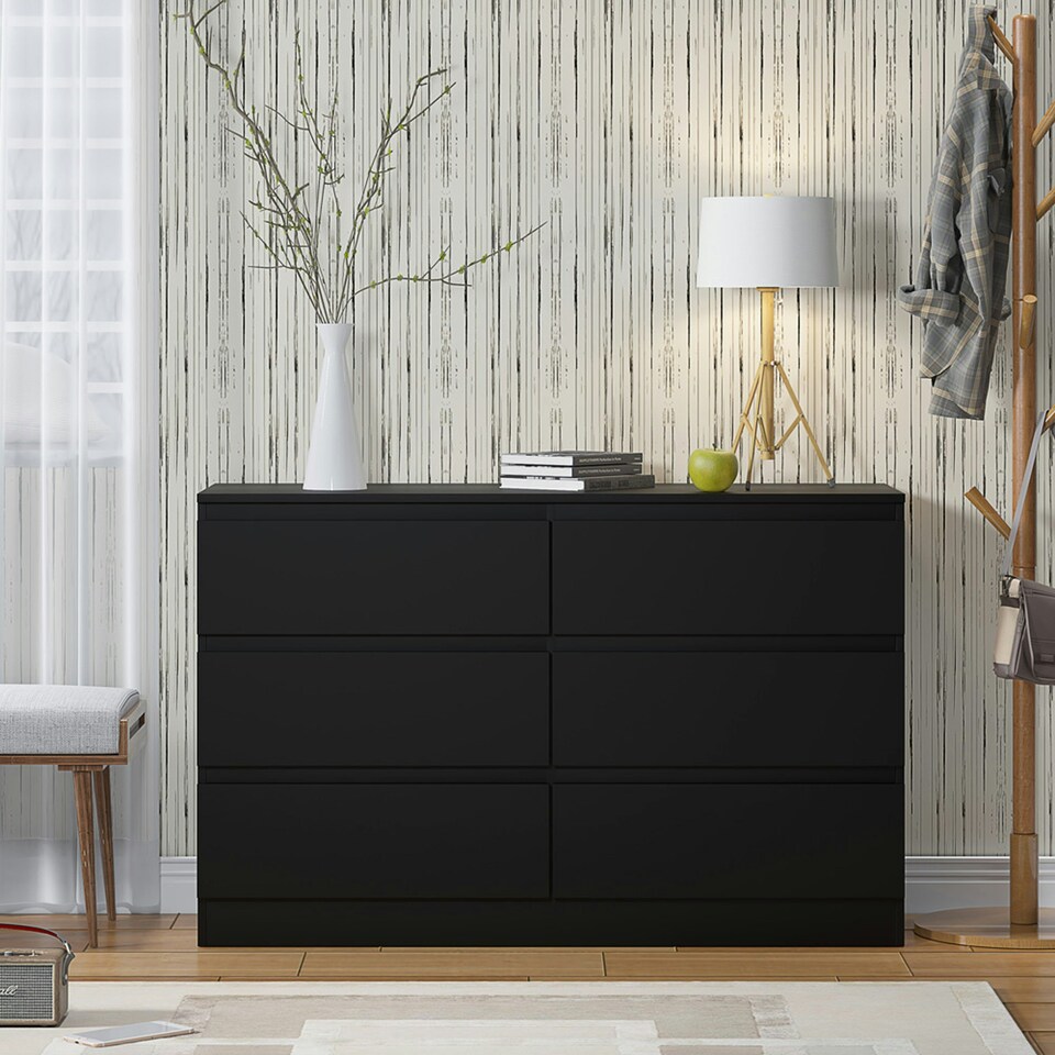 image 1 of FWStyle Carlton 6 Drawer Wide 3+3 Chest Of Drawers - Matt Black