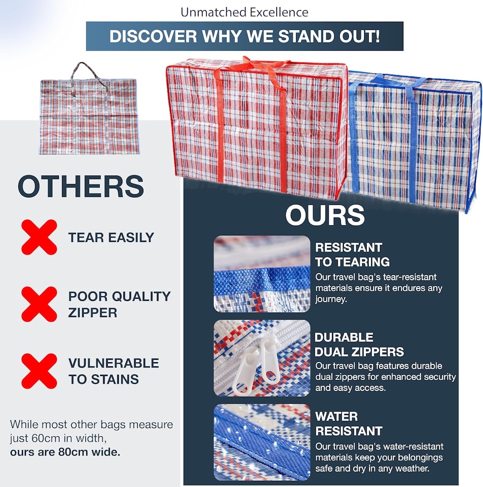 image 1 of S&d, Laundry Zip Bags XXL Heavy Duty Storage Bags Reusable Nylon Large for Moving Clothes Wardrobe Waterproof - 3pcs(Blue)