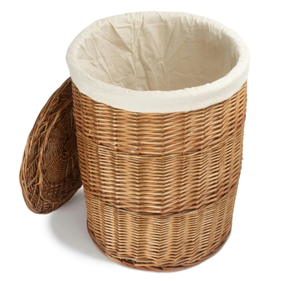 image 1 of Set of 2 Light Steamed Corner Laundry Baskets with White Lining | White | White