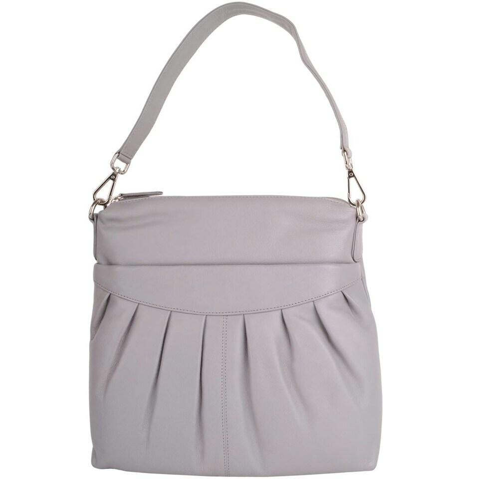 image 1 of Soft Leather Ruched Detail Detachable Strap Cross Body Shoulder Bag Grey | Light Grey