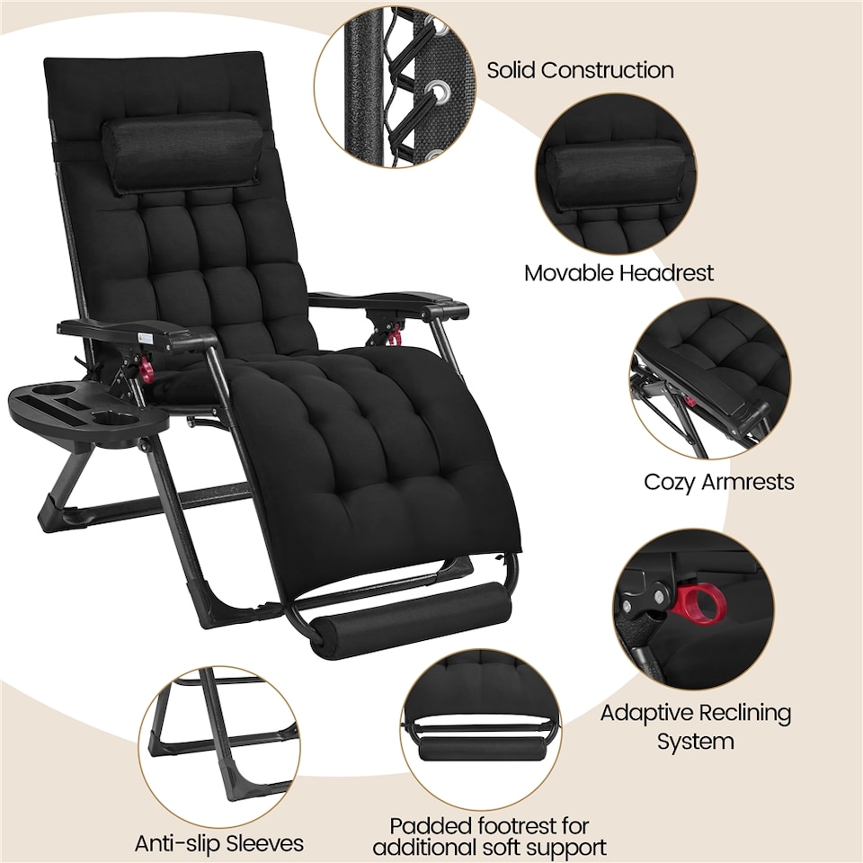 image 1 of Yaheetech 65.5 cm W Zero Gravity Recliner with foam-padded Mattress-Black | Black | Black | One Size