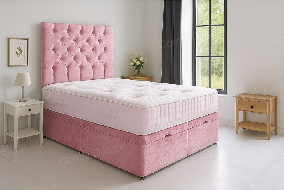 image 1 of Foot End Lift Ottoman Pink Crush Velvet 4ft Small Double Bed Set