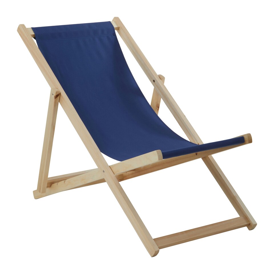 image 1 of Essentials by Premier Blue Deck Chair, Water-resistant Small Outdoor Deck Chair, Built Last Lawn Chair, Foldable Wooden Deck Chair