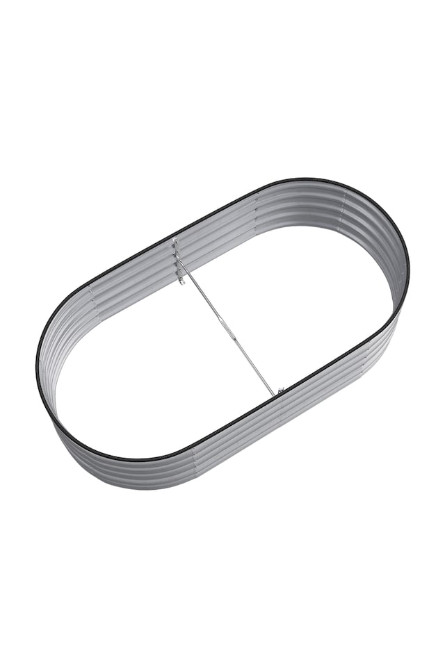 image 1 of Living and Home 1.6m Gardens Bed Oval-Shaped Galvanized Steel Garden Planter With Plant Support Trellis, Silver | Silver | 160cm W x 80cm D x 42cm H