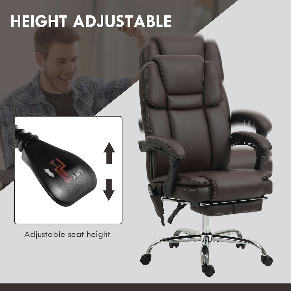 image 1 of Vinsetto Massage Office Chair, PU Leather High Back Recliner, Dark Brown
