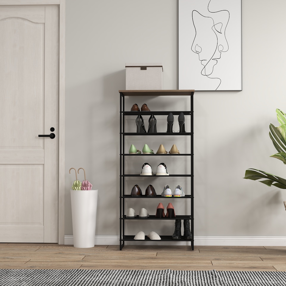 image 1 of HOMCOM 8-Tier Shoe Rack, Shoe Storage Organizer with Mesh Shelves, Free Standing Shoe Shelf Stand for 21-24 Pairs of Shoes for Entryway, Hallway, Closet, Grey