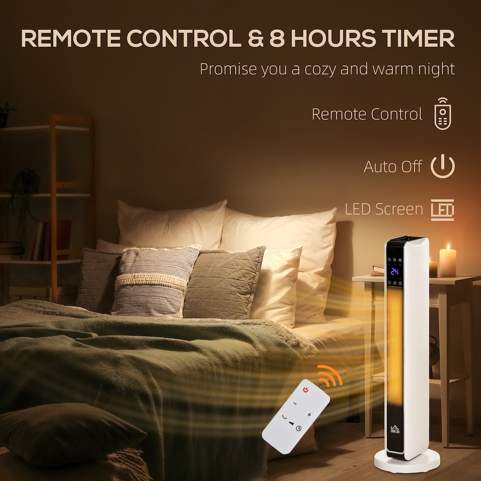 image 1 of HOMCOM 1100W2200W Space Heater with 65 Oscillation, Electric Heater with 2 Heat and Fan, 8-Hour Timer, Overheat Tip Over Protection for Bedroom, 29 inch