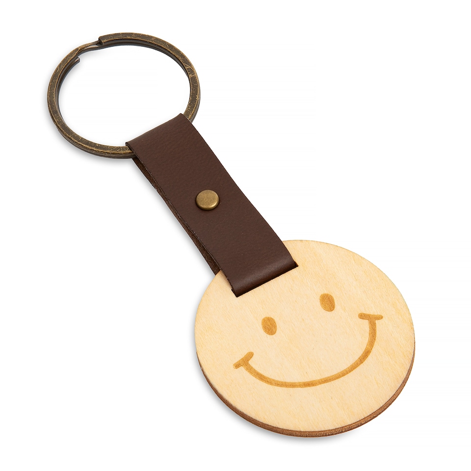 image 1 of Hallmark Father's Day Card - Smiley Face Wooden Keyring