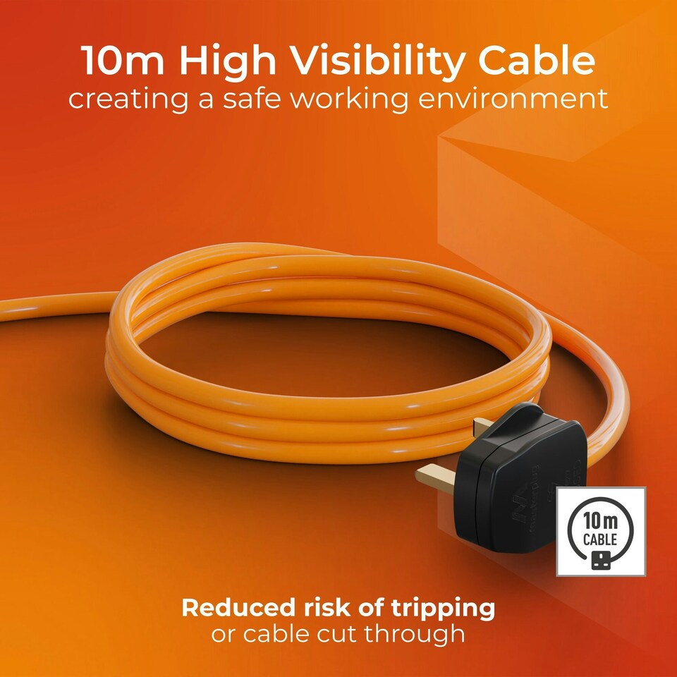 image 1 of Masterplug Single Socket Extension Lead with 10m Cable 13A Orange
