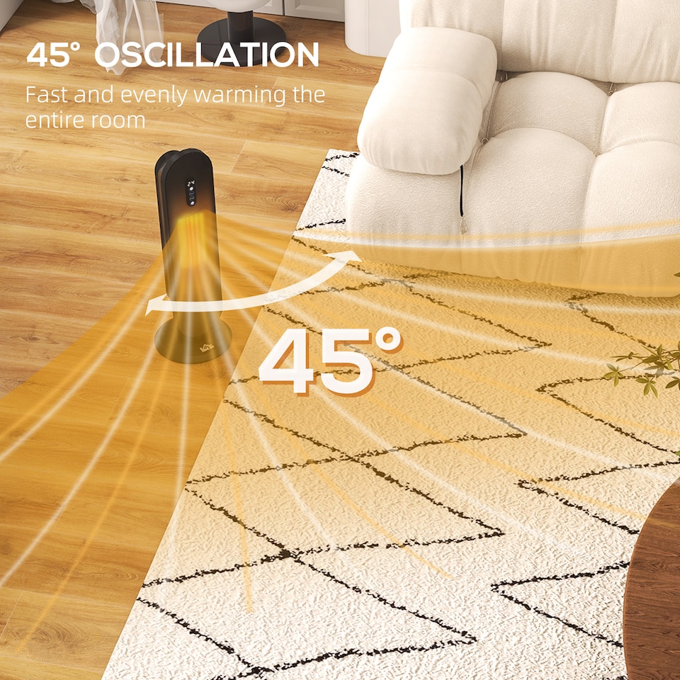 image 1 of HOMCOM Ceramic Space Heater, Indoor Tower Heater with 2 Heat, Oscillation, Remote Control, Timer, Tip-Over Overheating Protection, 1200W2000W, Black