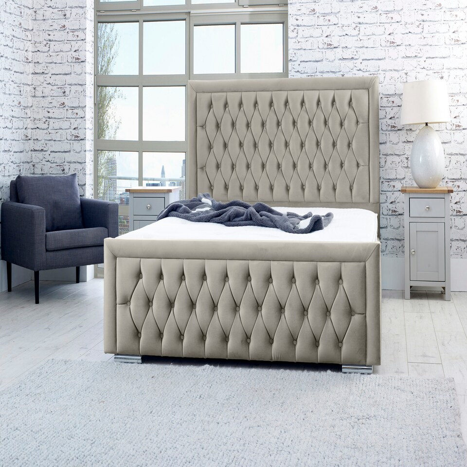 Piera Plush Single Bed Frame - Grey