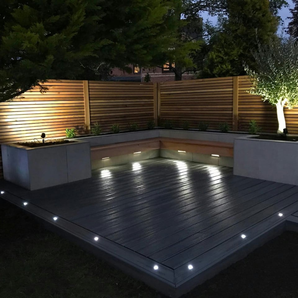 image 1 of Set of 10 - 30mm IP67 Colour Changing LED Decking Kit with Photocell Chrome | Clear
