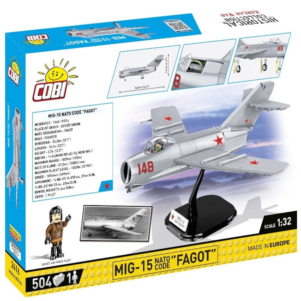 image 1 of MiG-15 Fagot brick plane model - Korean War - COBI 2416 - 504 bricks