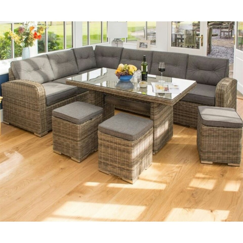 image 1 of 12 Seater Natural Weave Corner Dining Set