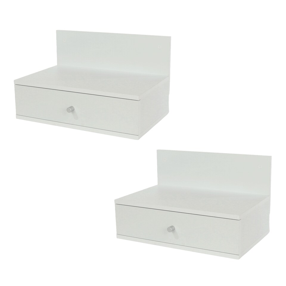 image 1 of Pair of Kelly Wall-Mounted Bedside Cabinets with Drawer - Modern Floating Bedside Tables | White | White | One Size | 2