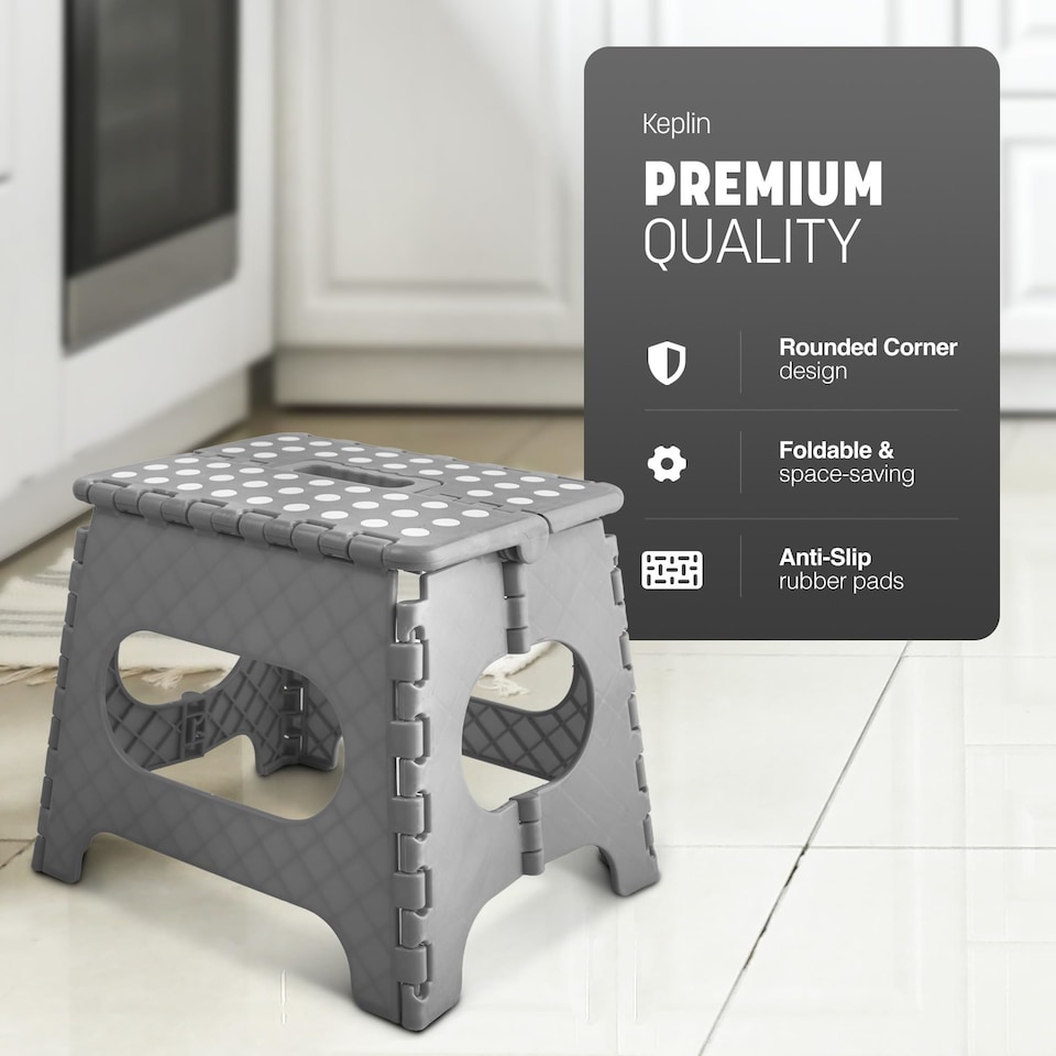 image 1 of Keplin Heavy Duty Folding Step Stool Non-Slip Plastic with Carry Handle, 11 Inch