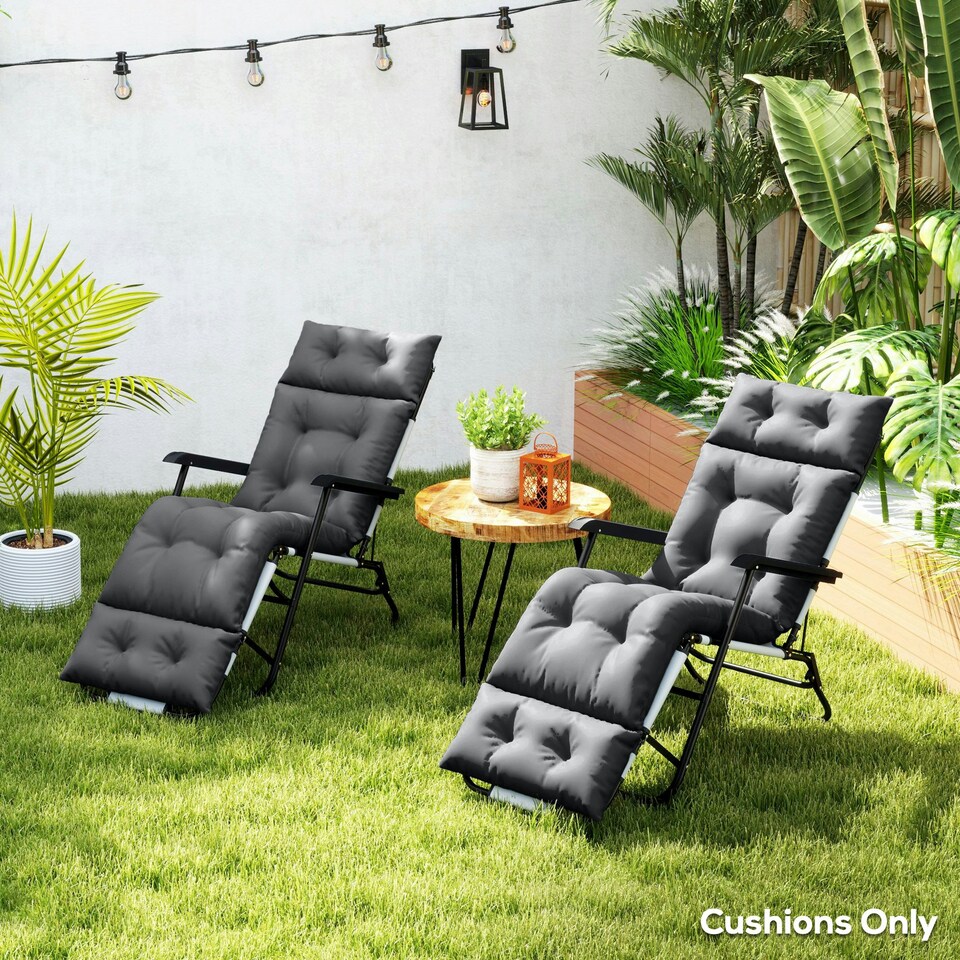 image 1 of Outsunny Garden Lounge Chair Cushions Set of 2, 220gsm Fabric 