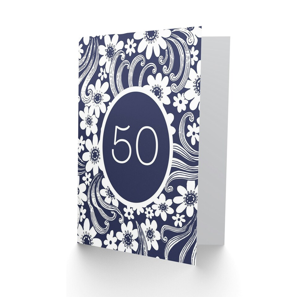 image 1 of 50 Year Old Fifty Flower Floral Ornate 50th Birthday Greeting Card