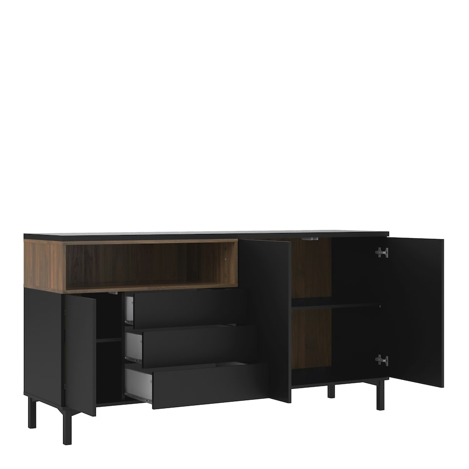 image 1 of Roomers Sideboard 3 Drawers 3 Doors in Black and Walnut