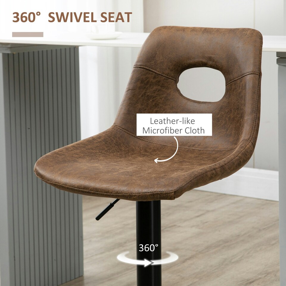image 1 of HOMCOM Retro Bar Stools Set of 2 Adjustable Height Swivel Leather-Like Brown