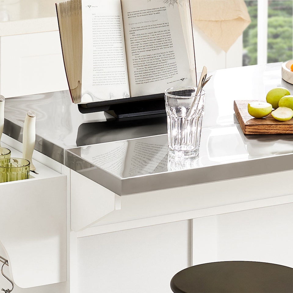 image 1 of SoBuy Extendable Kitchen Island on Wheels with Stainless Steel Worktop, White, 51.2x18.1/28.0x35.8 inches, 27.3 kg - FKW41-ST