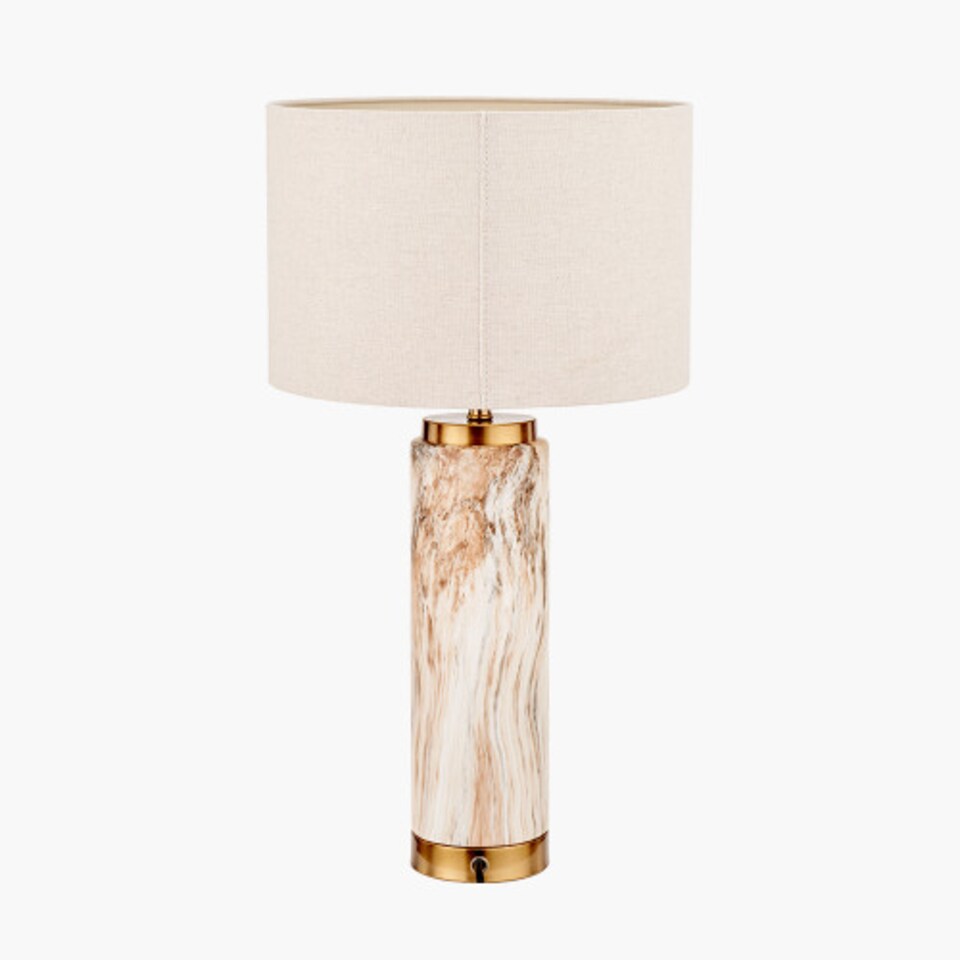 image 1 of Cylinder Natural Stone Effect Ceramic Tall Table Lamp | Brown | Natural | 1