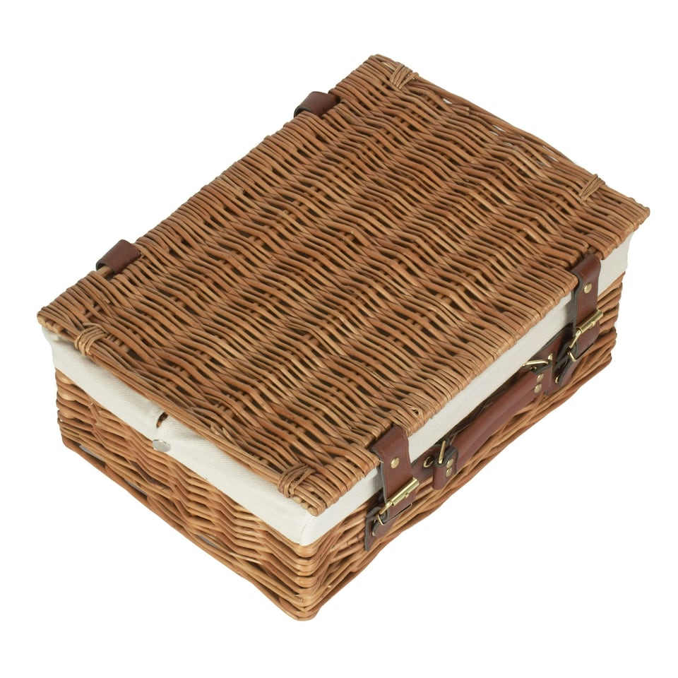 image 1 of 35cm Light Steamed Wicker Picnic Basket with Lining White | White | One Size