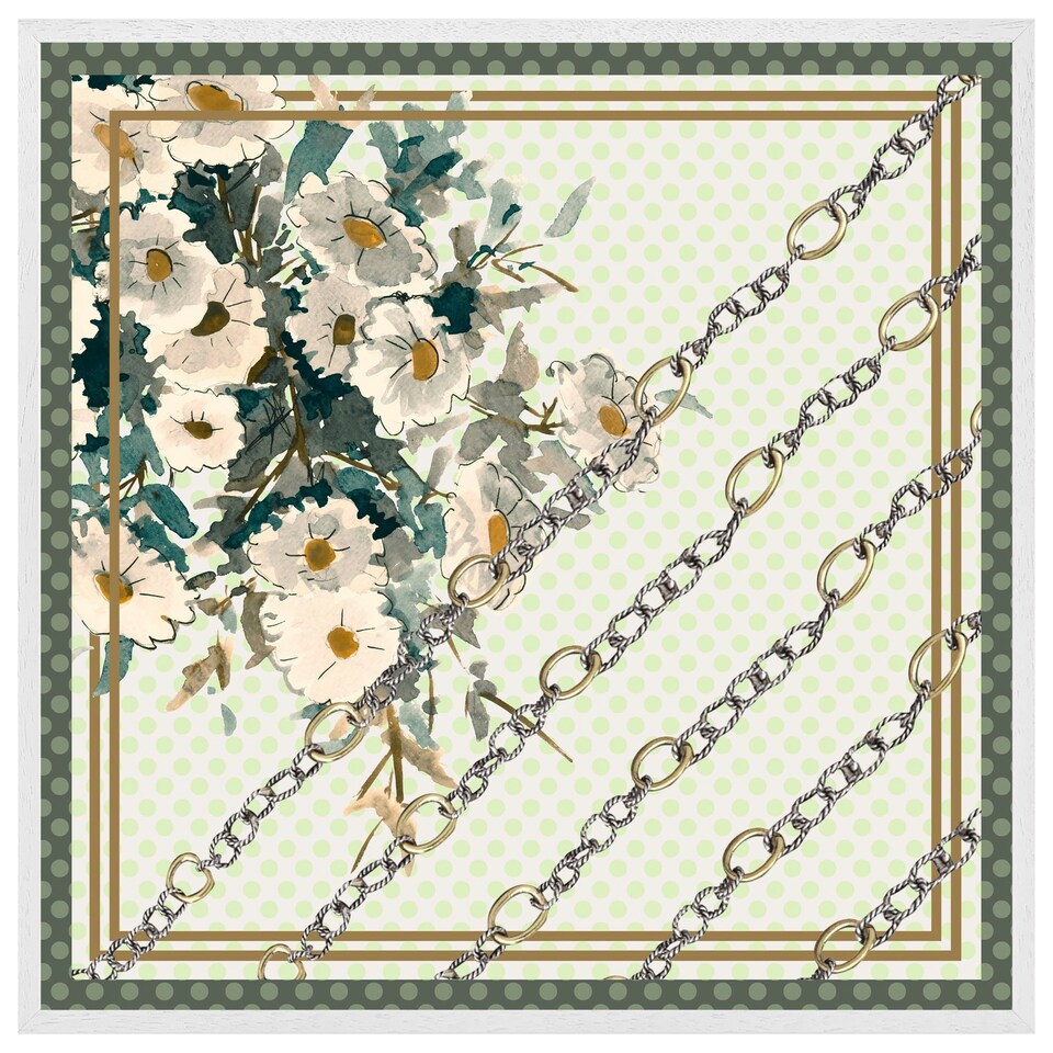 image 1 of Flowers & chain links (Picture Frame) White | M