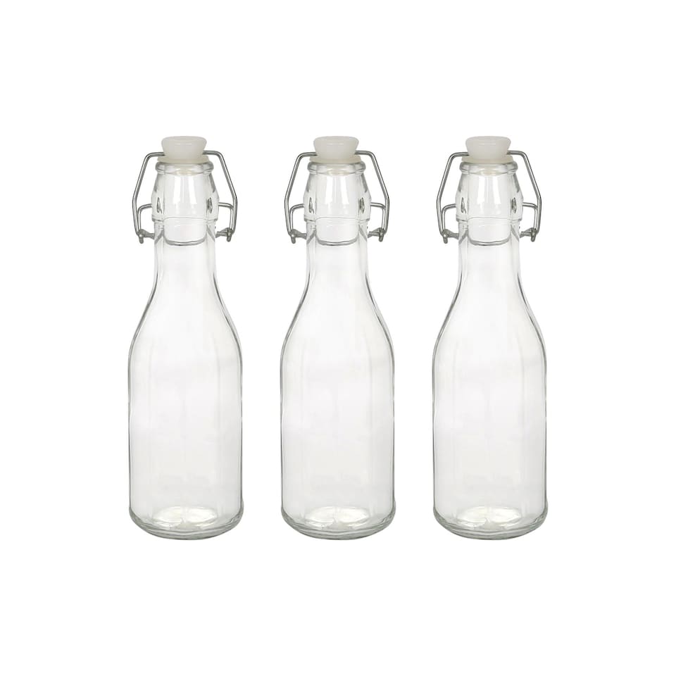 image 1 of Argon Tableware Glass Bottles with Swing Top - 250ml - Pack of 3 | Clear | Clear | One Size