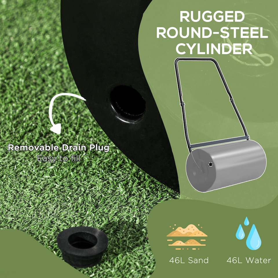 image 1 of DURHAND Heavy Duty Garden Lawn Roller Push Tow Water Sand Filled 46L Equipment